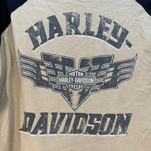 Harley Davidson T-shirt Men's L Black Gold Motorcycle Shirt Raglan Sleeve - Picture 3 of 12